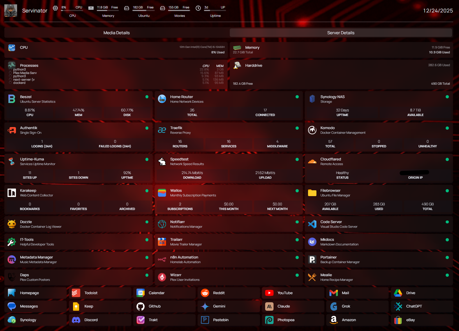 Homepage – Server Details view